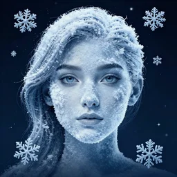 pretty face morphing into snowflakes. artstation award cgsociety