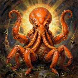 zoological portrait of orange cthulhu by arthur rackham