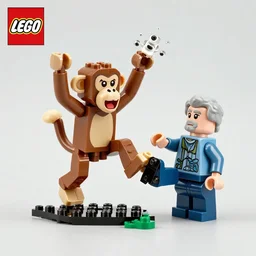 lego set of a monkey going crazy on a old man and ripping his legs off