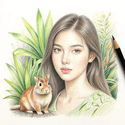 Colored pencil art on paper, highly detailed, artstation, Plants, animals, people portrait, Caran d'Ache Luminance