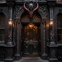 the entrance to a private club in hell, intricate details