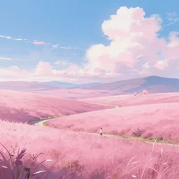 a beautiful pink landscape, anime style