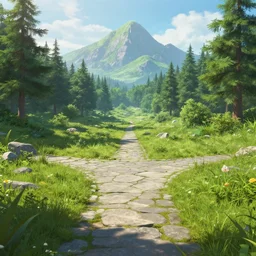crossroad leading into distant mountain, lush fantasy landscape, artstation, photorealistic