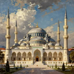 A Beautiful View of the Sultan's Grand Monument to the Opulent Caliphate, painting by Osman Hamdy Bey, Orientalism, Hyperrealism
