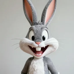 high quality hyperrealistic finely detailed professionally photographed photo of a realistic horrifying Bugs Bunny smiling, 50 mm