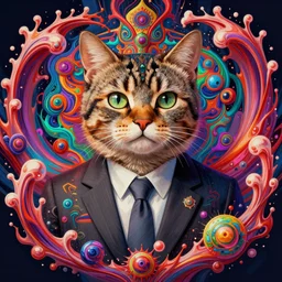 hyper detailed ultra sharp, trending on artstation, vibrant aesthetic, bloodwave, colorful, psychedelic, ornate, intricate, digital painting, concept art, smooth, sharp focus, illustration, businessman cat, art by artgerm and greg rutkowski and h. r. giger, 8 k