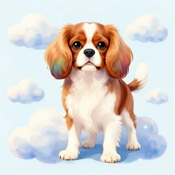 cavalier king charles spaniel, rainbow fur, dream whimsical clouds, digital art watercolor