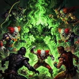 4k headshot of godlike Spawn from Macfarlane comics killing demon clowns with green fire by Craig Mullins, ilya kuvshinov, krenz cushart, epic , artgerm trending on artstation by Edward Hopper and Dan Mumford and WLOP and Rutkovsky, beksinski carl spitzweg moebius and tuomas kocar, intricate artwork by caravaggio, Unreal Engine 5, Lumen, Nanite