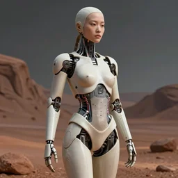 beautiful Asian female cyborg with ultra realistic body sculpted by Richard Serra in Mars
