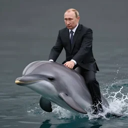 a portrait of putin riding a dolphin, art station, high quality, detailed, intricate, raytracing, 4 k, accurate, dynamic lighting