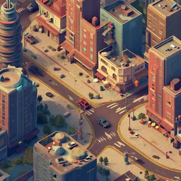 retrofuturistic abandoned streets isometric art, low poly art, game art, artstation, 3D render, cgsociety