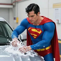 superman washing car, highly detailed, digital art, sharp focus, trending on art station, anime art style