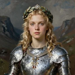 beautiful rugged saoirse ronan, blonde hair, wearing silver armour and ornate wreath, portrait, oil painting by titian, hard focus, masterpiece
