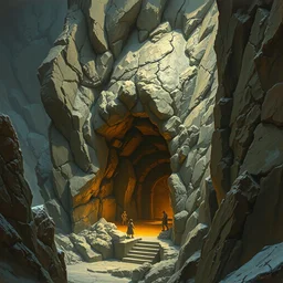 the dungeon entrance in the mountain side, by gaston bussiere, j. c. leyendecker, craig mullins, donato giancola, greg rutkowski, symmetry!!, highly detailed, sharp focus