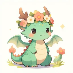 cute little dragon with a crown of flowers, fantasy art illustration, trending on artstation