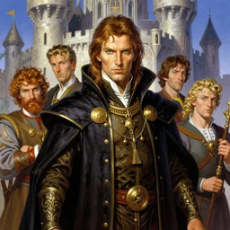 a vibrant illustration portrait of a male arcanist with piercing eyes standing in very detailed castle setting, art by frank frazetta, artgerm, michael whelan, chris riddell, greg rutkowski
