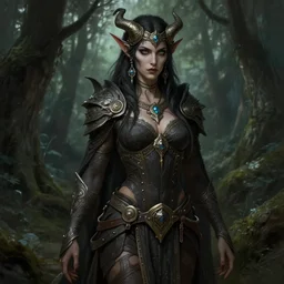 demoness gal godot, female, tabaxi, forest, d & d, fantasy, intricate, elegant, highly detailed, digital painting, artstation, octane render, concept art, matte, sharp focus, illustration, hearthstone, art by artgerm and greg rutkowski and alphonse mucha