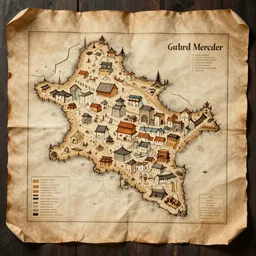 “ hand drawn map of a fantasy town on papyrus, traditional art, realistic, ultra detailed, gerard mercator ”