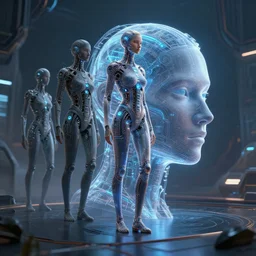humanity evolving towards a general artificial intelligence, digital art, very detailed, sciencie - ficction,