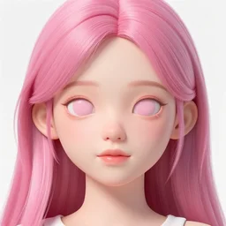 of a 2 d girl with 3 d oil pink hair, realistic eyes with minimal features as a hologram