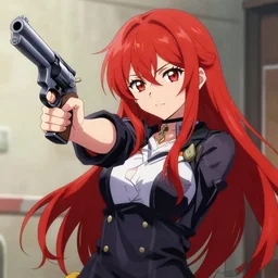 redhead anime girl holding a revolver