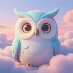 fluorescent soft pleasing - palette friendly colossal gentle monster friendly giant mystical spirit owl - inspired goddess of the wind, eyes, character portrait, close - up, pleasing palette, undulating nebulous sunset clouds, adorable, friendly, dyllic cumulonimbus environment matte painting from fantasia pastel from fantasia ( 1 9 4 1 )