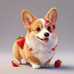 corgi made of strawberry, in strawberry jam : ornate, dynamic, particulate, intricate, elegant, highly detailed, centered, artstation, smooth, sharp focus, octane render