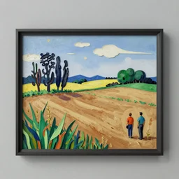 a 3 d render of the painting'the tilled field by joan miro'