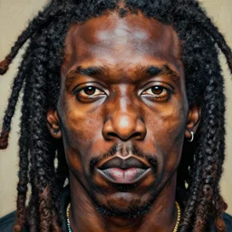A extremely ultra highly detailed majestic hi-res beautiful immaculate head and shoulders award winning painting stunning masterpiece of the face of a strong black african man with dreadlocks by Jean-Michel Basquiat, 8k, high textures, ultra hyper sharp, insanely detailed and intricate, super detailed, 8k HDR ultra high quality