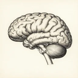 an old anatomical drawing of the brain in ink engraving on parchment paper