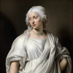 a portrait of a white hair young lady in a toga, baroque art style, ethereal, high detail, renaissance painting
