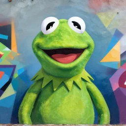 symmetry!! portrait of kermit by sachin teng, organic, cables, matte painting, geometric shapes, hard edges! graffiti, street art