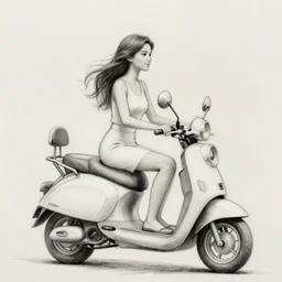 a sketch drawing, a woman on a scooter, dressed in a white dress with a floral print, a view of big ben,, photorealistic, by gabo mendoza, trending on artstation