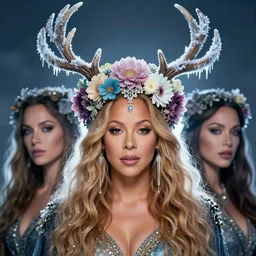 beautiful female character inspired by iceland and floral headdress mariah carey pagan wiccan viking antlers headdress icicles full face | | digital artwork made by greg rutswork, anna dittmann and lois van barlee, symmetrical rim light, anatomically correct