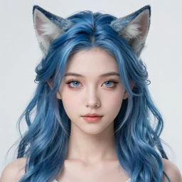 centered detailed portrait of a extremely beautiful aesthetic young cat girl and elves hybrid, symmetrical, long blue wavy hair, sharp focus on the eyes, final fantasy, details, intricate, octane render, smooth face, illustration, fairy lighting, hyperrealistic, by wlop and dmitry prozorov, artgerm, artstation, award winning,
