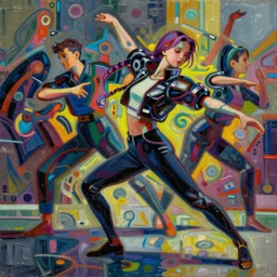 anime cyberpunk rooney mara modern dance, intricate oil painting by greg rutkowski, trending on artstation