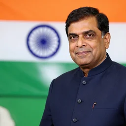 Ratan Tata with an Indian flag in the background