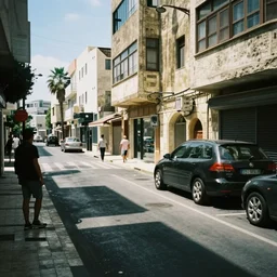 a photo of a street in Tel Aviv, midday, casual photography, disposable camera, natural light