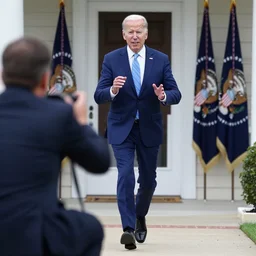 joe biden running towards the photographer.