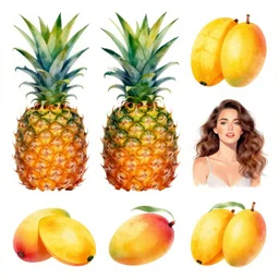 pineapples and mangos in the style of eileen agar and giuseppe arcimboldostroke cut out effect n 9
