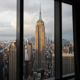 a real photo of new york viewed from a very far away wet skyscraper's window on a rainy day, by william eggleston