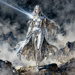 claymore empress, pinterest, artstation trending, behance, watercolor, by coby whitmore, silver, laser light,