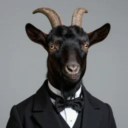detailed studio portrait of a black goat wearing a victorian gentleman suit, high quality by jeremy mann, only one head single portrait