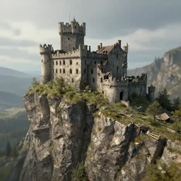 a abandoned castle on the edge of a high cliff, greg rutkowski, 8 k, shallow depth of field, intricate detail, concept art,