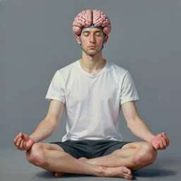 man wearing brain - interface meditating. painted by eric lacombe