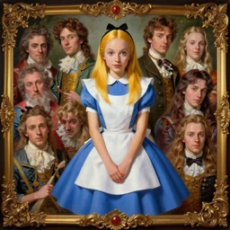 highly detailed character portrait, painting of alice in wonderland, rococo and baroque style deco, 8 k, hd, trending on artstation, fantasy art by greg rutowski, loish, rhads, ferdinand knab, makoto shinkai and lois van baarle, ilya kuvshinov, rossdraws, tom bagshaw, global illumination, radiant light, detailed and intricate