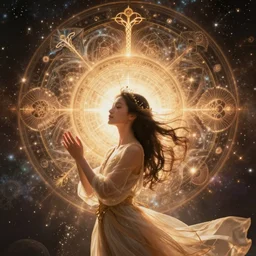 ridiculously beautiful young asian woman tripping, caduceus fractals radiating from head with sacred geometry, cosmic, natural, awakening, symmetrical, in the style of ernst haeckel, effervescent, warm, photo realistic, epic and cinematic
