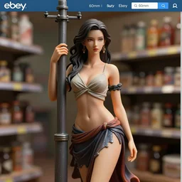 Image on the store website, eBay, 80mm resin figure model of a beautiful lady ,Standing next to a utility pole.