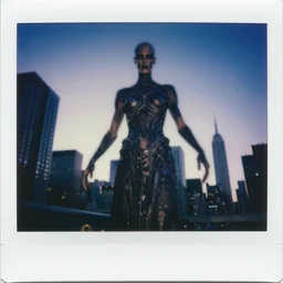 nyarlathotep manifested in newyork sky, beautiful, award winning photo, hyperealistic detailed photography polaroid, motion blur