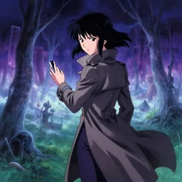 a high definition screenshot from the haunting and strange ( ( ( cyberpunk ) ) ) anime anime anime film ; a female detective wearing a trenchcoat investigates a strange and ethereal dreamscape, digital painting by makoto shinkai, moebius moebius, surrealism, trending on artstation